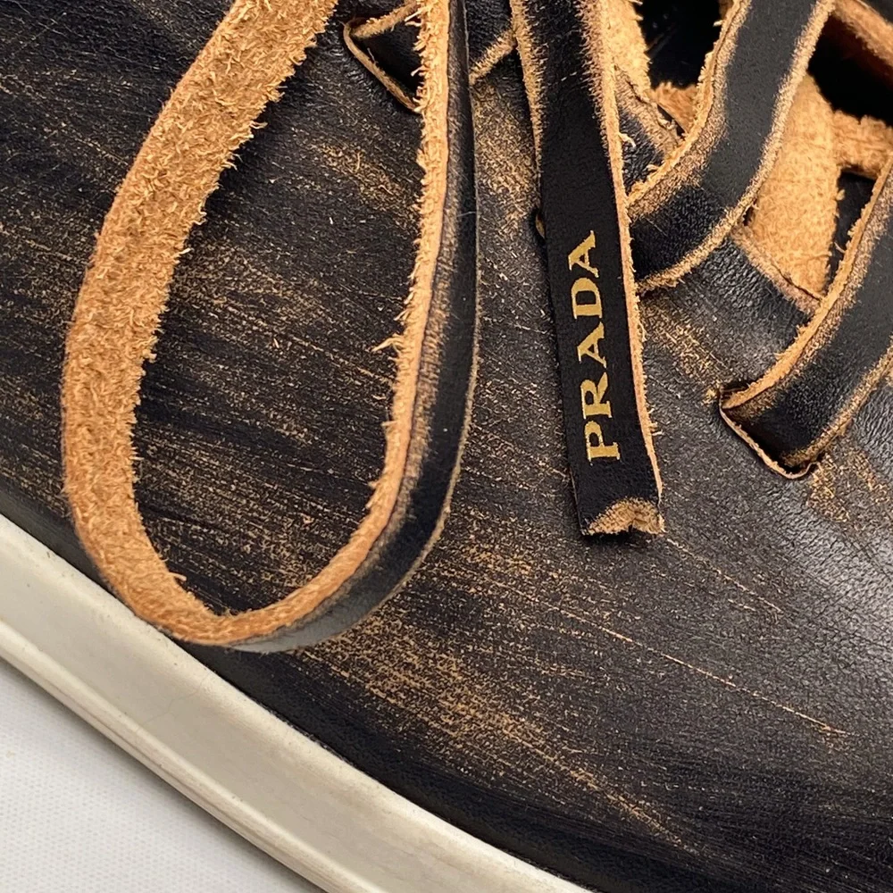 Prada Distressed Low-Top Leather Sneakers size 38.5 - Picture 10 of 16